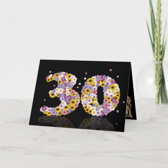 30.ª tarjeta de cumpleaños con letras floridas (Anverso)
