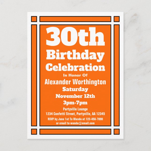 30.ª tarjeta postal de invitación a cumpleaños sim (Anverso)