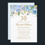 30.º cumpleaños Elegante Blue Gold Invitación flor<br><div class="desc">¡Más invitaciones de cumpleaños florales en la tienda Little Bayleigh!</div>