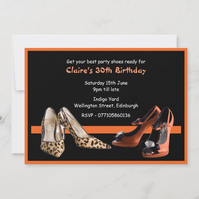 30.º Fiesta de cumpleaños Invitación a zapatos (Anverso)