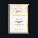 30.º fiesta de cumpleaños invitación de oro blanco<br><div class="desc">Una elegante tarjeta de invitación para una fiesta de cumpleaños por 30 años para hombres y mujeres. Plantillas para su información. Marcos de oro negros y falsos y lluvia dorada de confeti. Elegante fondo blanco, letras negras y doradas. El nombre está escrito con una escritura de estilo con letras a...</div>