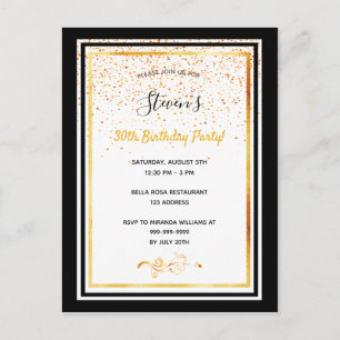 30.º fiesta de cumpleaños invitación de oro blanco