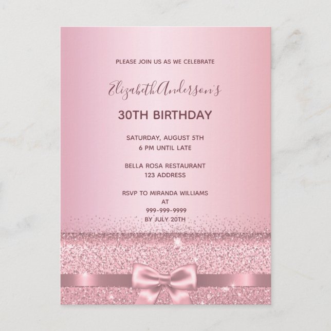 30.º fiesta rosa de oro brillante invitación (Anverso)