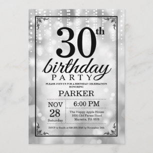 30.º Purpurina plateado de la invitación al cumple