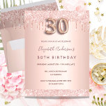 30.º rosa purpurina de oro invitación rosa<br><div class="desc">Una invitación moderna, elegante y glamurosa para un fiesta de 30 años. Un rosa falso de fondo metálico dorado con un elegante goteo rosa de purpurina dorado, pinta goteo. El nombre está escrito con un guión moderno de estilo con letras de color rosa oscuro y dorado. Personalice y agregue los...</div>