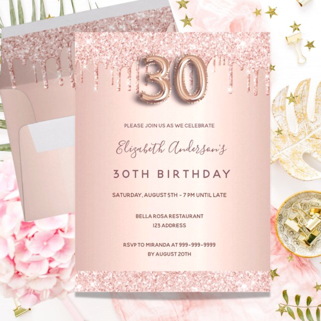 30.º rosa purpurina de oro invitación rosa (Subido por el creador)