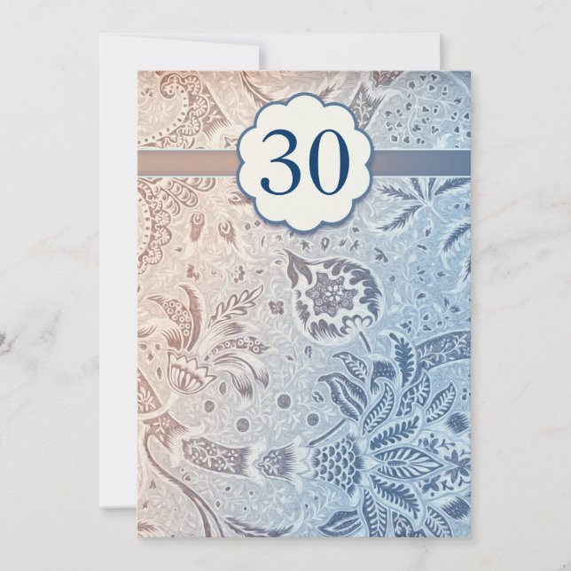 30 bodas aniversario azul elegantes invitaciones (Anverso)