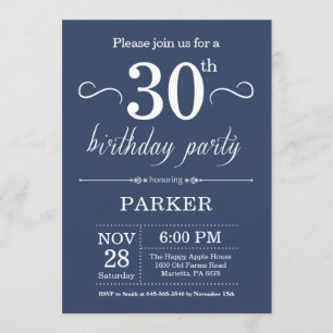 30 cumpleaños invitación azul