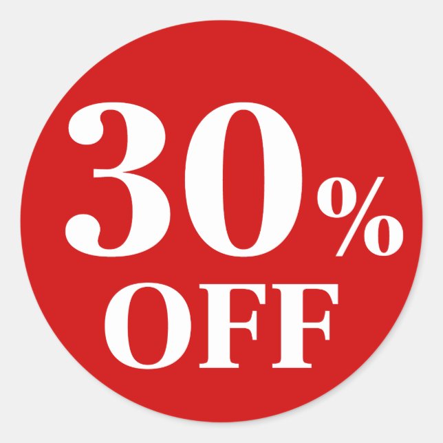 30% OFF Pegatina de redondeo clásico de fondo rojo (Anverso)