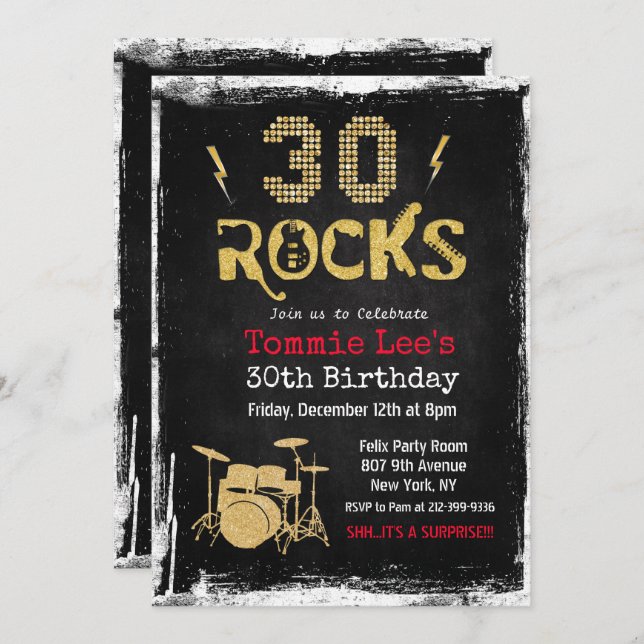 30 Rocks Rockstar Guitar 30 cumpleaños invitación (Anverso / Reverso)