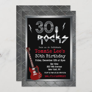 30 Rocks Rockstar Guitar 30 cumpleaños invitación