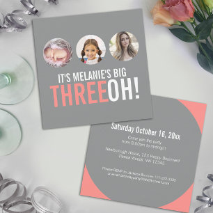 30° TREEOH gris y rosa. Invitación de cumpleaños c