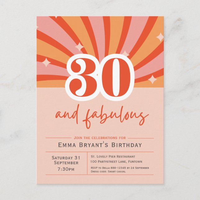 30 y fabulosa invitación Retro 30 cumpleaños (Anverso)