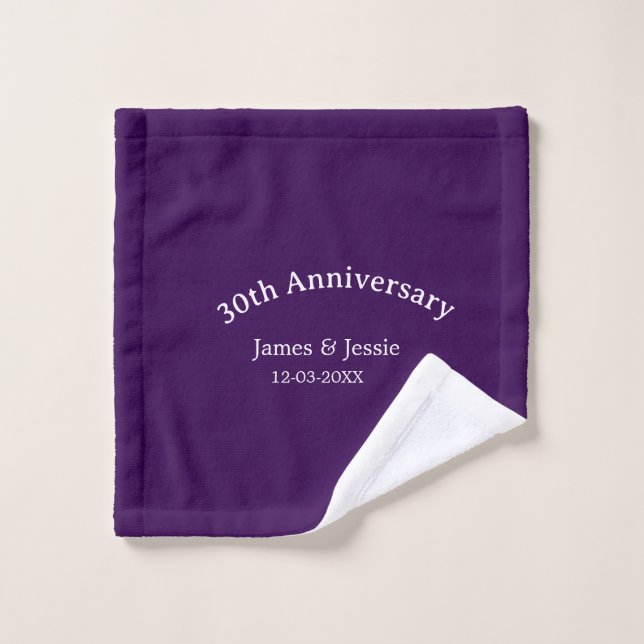 30th wedding anniversary name date purple simple  (Toallita)