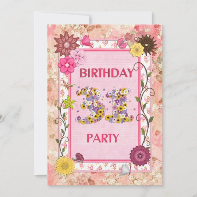 31ª invitación de fiesta de cumpleaños con marco f (Anverso)