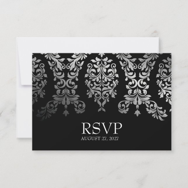 311 Dashing Damask Black Faux Silver RSVP (Anverso)