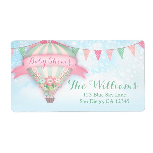 311 Etiqueta de globo aerostático Baby Shower (Frente)