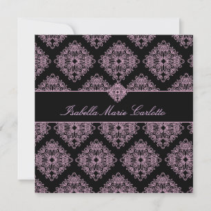 311-Isabella Pink et Black Damask Invitación
