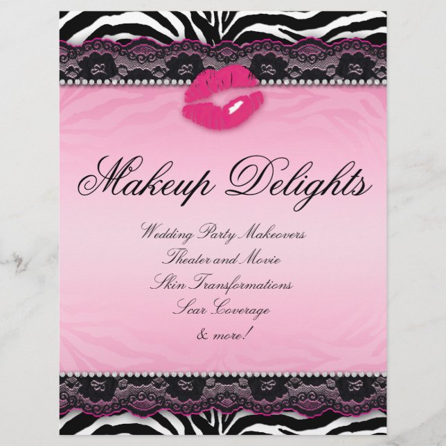 311 Makeup Flyer Hair Salon Zebra Lips Lace Rosa (Frente)
