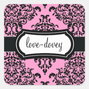 311 Pegatina de Lovey Dovey Damask Rosa