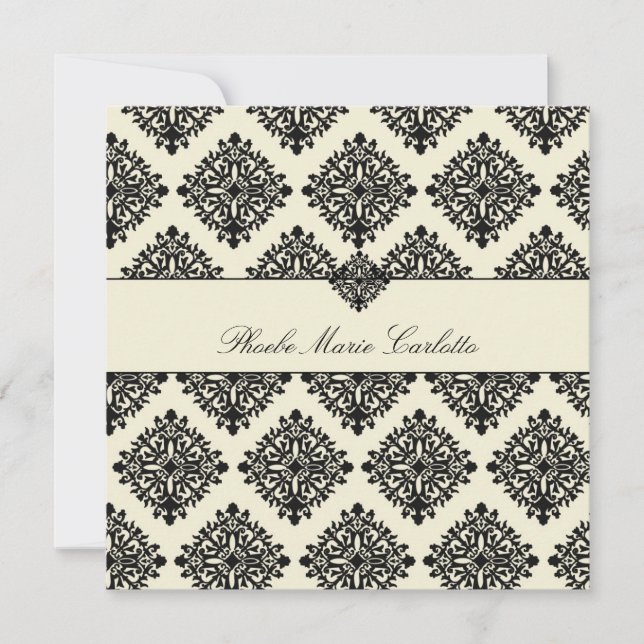 311-Phoebe Cream & Black Damask Invitación (Anverso)