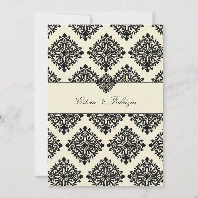 311-Phoebe Cream & Black Damask Invitación (Anverso)