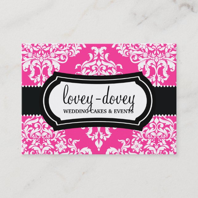 311 Tarjeta de cita Lovey Dovey Damask Hot Pink (Anverso)