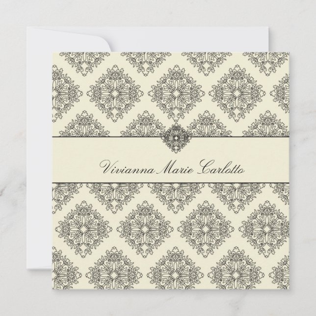 311-Vivianna Cream & Black Damask Invitación (Anverso)