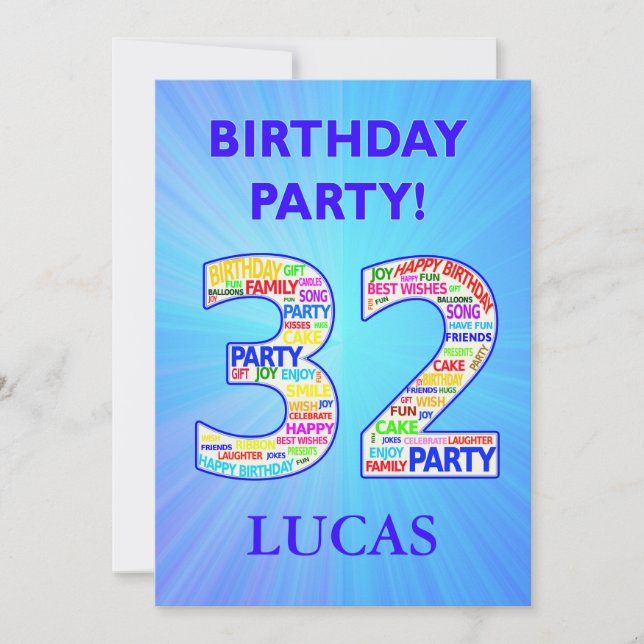 32.ª invitación a fiesta de cumpleaños Añadir un n (Anverso)
