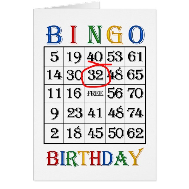 32.ª tarjeta de Bingo de Cumpleaños (Frente)