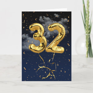 32.ª Tarjeta de Confetti y globo de oro de cumplea