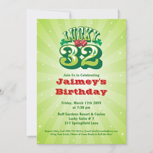 32 de suerte - Invitación a la fiesta de cumpleaño (Anverso)