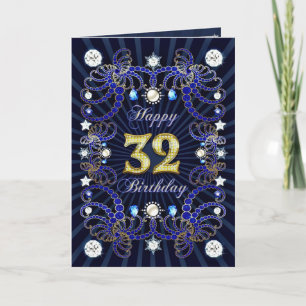 32da tarjeta de cumpleaños con las masas de joyas