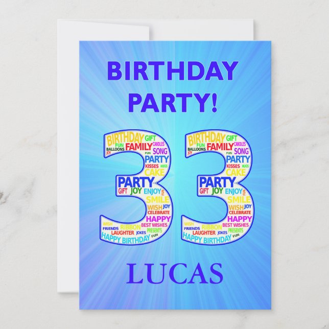 33.ª invitación a fiesta de cumpleaños Añadir un n (Anverso)