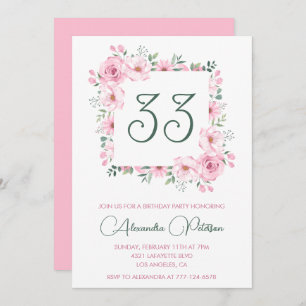 33 años de invitación Boho Floral Pink Elegant