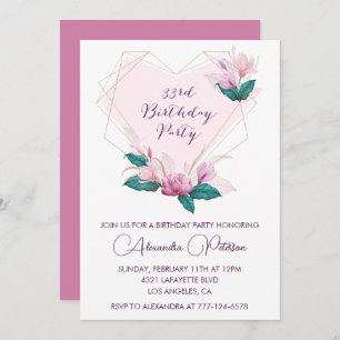 33 años de invitación Elegant Boho rosa