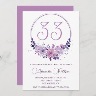 33 años de invitación Elegante Boho morado