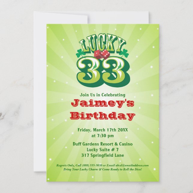 33 de suerte - Invitación a la fiesta de cumpleaño (Anverso)