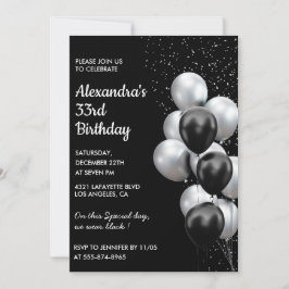 33 globos de invitación de cumpleaños negro