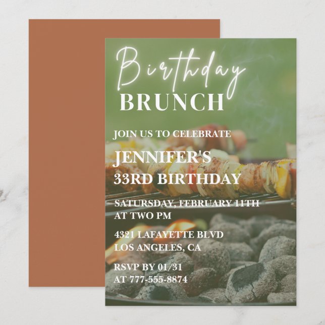 33 invitaciones de cumpleaños Backyard bbbq brunch (Anverso / Reverso)
