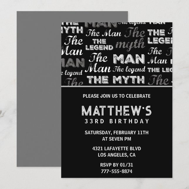 33 invitaciones de cumpleaños Men the Myth the Leg (Anverso / Reverso)