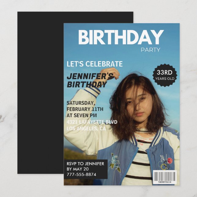 33 invitaciones de cumpleaños Portada de la revist (Anverso / Reverso)