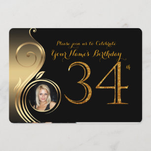 34.ª, Invitación a Cumpleaños, Oro Número Purpurin