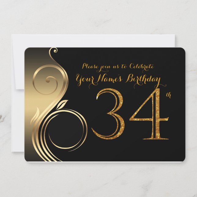 34.ª, Invitación a Cumpleaños, Oro Número Purpurin (Anverso)
