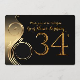 34.ª, Invitación a Cumpleaños, Oro Número Purpurin
