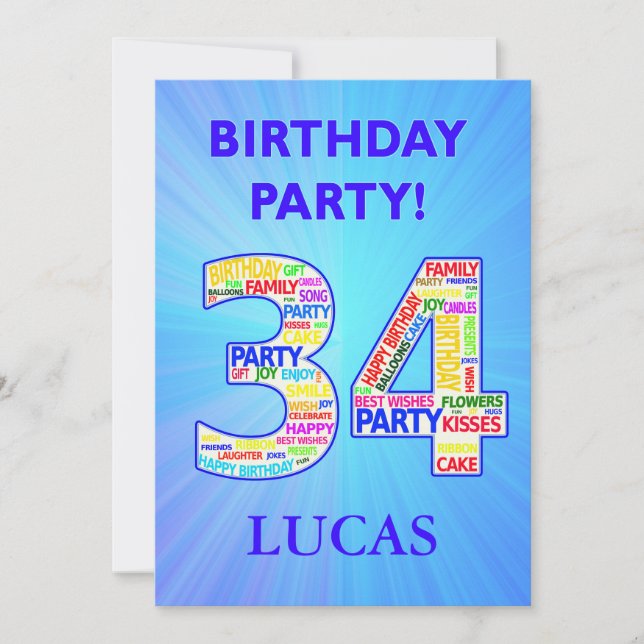 34.ª invitación a fiesta de cumpleaños Añadir un n (Anverso)
