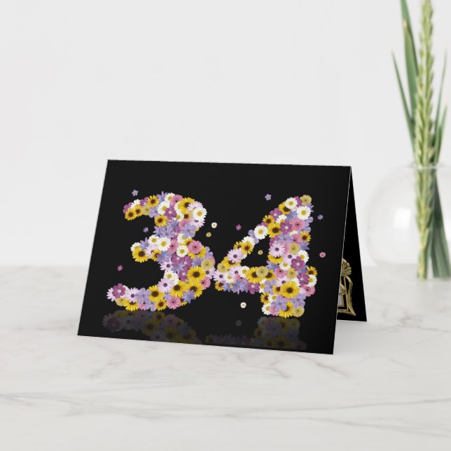 34.ª tarjeta de cumpleaños con letras floridas (Anverso)