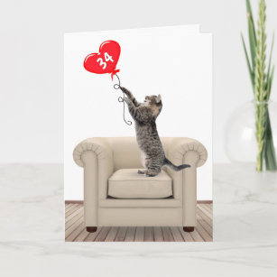 34.º gato de cumpleaños con tarjeta de globo cardí