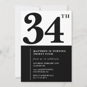 34 invitaciones de cumpleaños Black and White Eleg