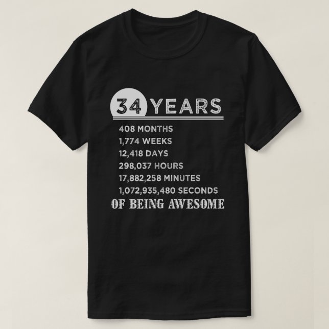 34to Camisa del cumpleaños regalos del aniversario (Diseño del anverso)